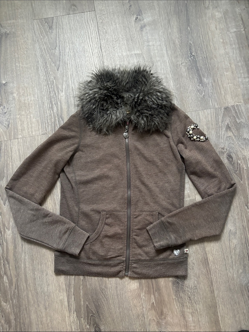 TWISTED HEART Hoodie with Faux-Fur Trim collar and Glitter Crest